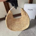 CELINE PANIER HOBO BAG 33 IN RAFFIA AND CALFSKIN LOGO WHITE - Image 2