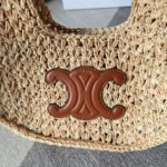 CELINE PANIER HOBO BAG 33 IN RAFFIA AND CALFSKIN LOGO BROWN - Image 13