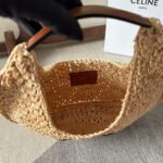 CELINE PANIER HOBO BAG 33 IN RAFFIA AND CALFSKIN LOGO BROWN - Image 15