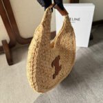 CELINE PANIER HOBO BAG 33 IN RAFFIA AND CALFSKIN LOGO BROWN - Image 5