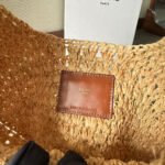 CELINE PANIER HOBO BAG 33 IN RAFFIA AND CALFSKIN LOGO BROWN - Image 17