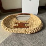 CELINE PANIER HOBO BAG 33 IN RAFFIA AND CALFSKIN LOGO BROWN - Image 7