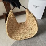 CELINE PANIER HOBO BAG 33 IN RAFFIA AND CALFSKIN LOGO BROWN - Image 3