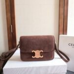 CELINE 25S TEEN TRIOMPHE BAG 18MM IN DARK BROWN GRAINED NUBUCK CALFSKIN - Image 9
