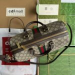 OPHIDIA LARGE BOSTON BAG 31 IN BEIGE EBONY GG BROWN CALFSKIN TRIM - Image 12