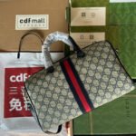 OPHIDIA LARGE BOSTON BAG 31 IN BEIGE AND BLUE GG CALFSKIN - Image 11