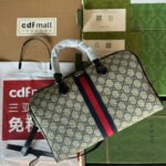 OPHIDIA LARGE BOSTON BAG 31 IN BEIGE AND BLUE GG CALFSKIN - Image 10