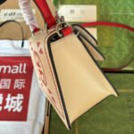 DYONYSUS SMALL TOP HANDLE BAG 24 IN BEIGE MIX RED CALFSKIN DRAGON PRINT - Image 5