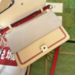 DYONYSUS SMALL TOP HANDLE BAG 24 IN BEIGE MIX RED CALFSKIN DRAGON PRINT - Image 6