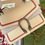 DYONYSUS SMALL TOP HANDLE BAG 24 IN BEIGE MIX RED CALFSKIN DRAGON PRINT - Image 11
