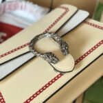 DYONYSUS SMALL TOP HANDLE BAG 24 IN BEIGE MIX RED CALFSKIN DRAGON PRINT - Image 9