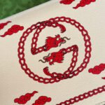 DYONYSUS SMALL SHOULDER BAG 25 IN BEIGE MIX RED CALFSKIN DRAGON LOGO PRINT - Image 6