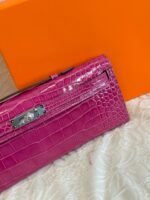 KELLY CUT 31 IN MAGENTA PURPLE SHINNY ALLIGATOR LEATHER WITH SILVER HARDWARE - Image 4