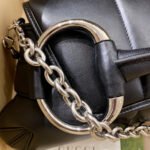 HORSEBIT CHAIN HANDBAG 38 IN BLACK CALFSKIN SILVER HARDWARE - Image 12