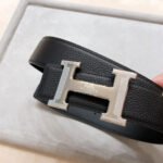 HM BELT BUCKLE & REVERSIBLE BLACK LEATHER STRAP 38 MM SILVER HARDWARE - Image 6
