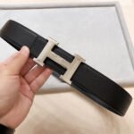 HM BELT BUCKLE & REVERSIBLE BLACK LEATHER STRAP 38 MM SILVER HARDWARE - Image 14
