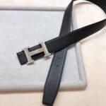 HM BELT BUCKLE & REVERSIBLE BLACK LEATHER STRAP 38 MM SILVER HARDWARE - Image 10