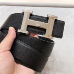 HM BELT BUCKLE & REVERSIBLE BLACK LEATHER STRAP 38 MM SILVER HARDWARE - Image 13