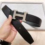 HM BELT BUCKLE & REVERSIBLE BLACK LEATHER STRAP 38 MM SILVER HARDWARE - Image 18