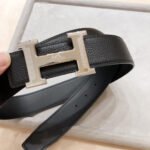 HM BELT BUCKLE & REVERSIBLE BLACK LEATHER STRAP 38 MM SILVER HARDWARE - Image 8