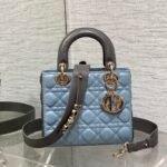 MEDIUM LADY BAG 20 IN BABY BLUE QUILTED MACROCANNAGE CALFSKIN GREY STRAP - Image 2