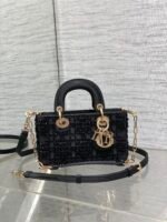 MINI LADY BAG 16 IN BLACK SATIN AND CALFSKIN WITH BEADED DESIGN - Image 3