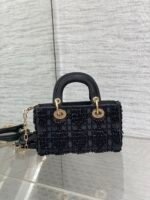 MINI LADY BAG 16 IN BLACK SATIN AND CALFSKIN WITH BEADED DESIGN - Image 11