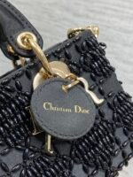 MINI LADY BAG 16 IN BLACK SATIN AND CALFSKIN WITH BEADED DESIGN - Image 8