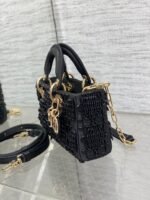 MINI LADY BAG 16 IN BLACK SATIN AND CALFSKIN WITH BEADED DESIGN - Image 4
