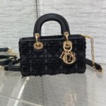 MINI LADY BAG 16 IN BLACK SATIN AND CALFSKIN WITH BEADED DESIGN - Image 10