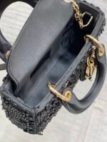 MINI LADY BAG 16 IN BLACK SATIN AND CALFSKIN WITH BEADED DESIGN - Image 9