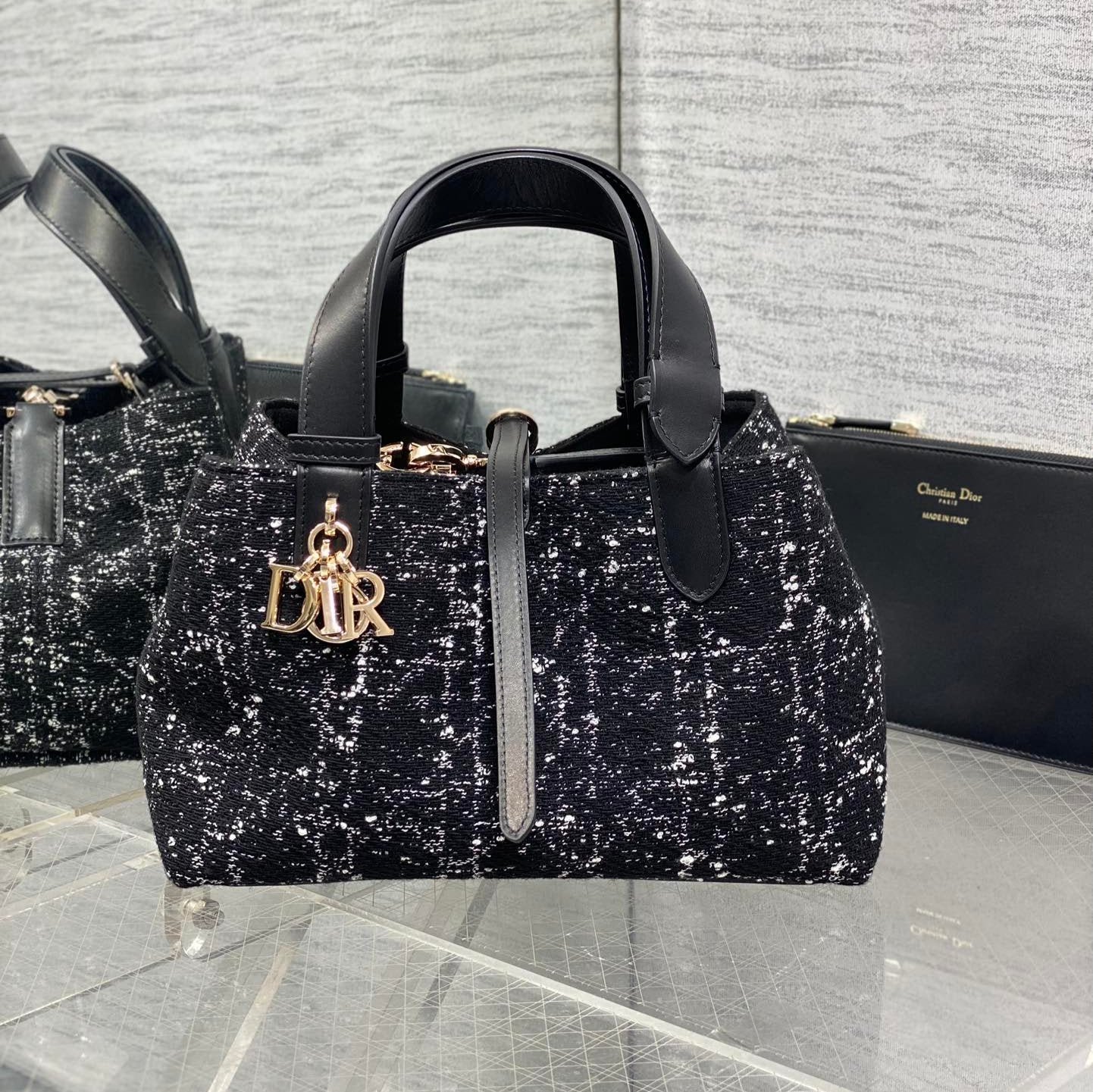 img_2b46f204_20241120_i1732092772_8723_8_jpg MINI 23 TOUJOURS BAG IN BLACK MIX WHITE CANNAGE TWEED WITH GOLD HARDWARE - Image 1
