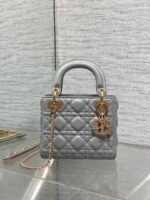 DIOR 25S MINI LADY DIOR BAG 17 IN DARK GRAY CALFSKIN CHARM CRYSTAL EMBELLISHMENTS - Image 7