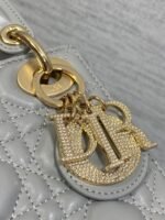 DIOR 25S MINI LADY DIOR BAG 17 IN DARK GRAY CALFSKIN CHARM CRYSTAL EMBELLISHMENTS - Image 3