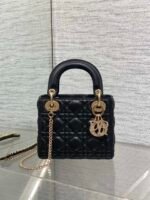 DIOR 25S MINI LADY DIOR BAG 17 IN BLACK CALFSKIN CHARM CRYSTAL EMBELLISHMENTS - Image 15