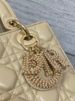 DIOR 25S LADY DIOR BAG 20 IN SAND BEIGE CALFSKIN CHARM PEARL EMBELLISHMENTS - Image 3