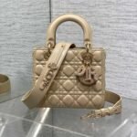 DIOR 25S LADY DIOR BAG 20 IN SAND BEIGE CALFSKIN CHARM PEARL EMBELLISHMENTS - Image 10