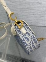 DIOR 25S MINI SOFT SADDLE BAG 19 IN BLUE DIOR OBLIQUE CHAMBRAY AND IVORY SMOOTH CALFSKIN - Image 13