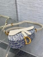 DIOR 25S MINI SOFT SADDLE BAG 19 IN BLUE DIOR OBLIQUE CHAMBRAY AND IVORY SMOOTH CALFSKIN - Image 14