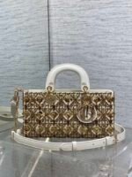 DIOR 25S SMALL LADY - JOY BAG 26 IN LATTE CANNAGE CALFSKIN WITH SPARKLING - Image 6