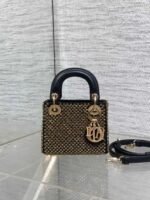 DIOR 25S MINI LADY D-LITE BAG 12 IN BLACK CANVAS AND CALFSKIN CRYSTAL-STUDDED - Image 15