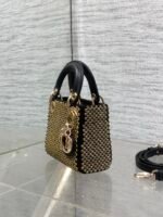 DIOR 25S MINI LADY D-LITE BAG 12 IN BLACK CANVAS AND CALFSKIN CRYSTAL-STUDDED - Image 3