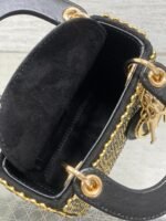 DIOR 25S MINI LADY D-LITE BAG 12 IN BLACK CANVAS AND CALFSKIN CRYSTAL-STUDDED - Image 8