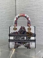 DIOR 25S SMALL LADY D-LITE BAG 24 IN WHITE RED DIOR STAR EMBROIDERY - Image 14