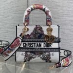 DIOR 25S SMALL LADY D-LITE BAG 24 IN WHITE RED DIOR STAR EMBROIDERY - Image 10
