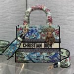 DIOR 25S SMALL LADY D-LITE BAG 24 IN BLUE AND WHITE CANVAS FLORAL EMBROIDERY - Image 10