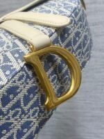 DIOR 25S SOFT SADDLE BAG 25 IN BLUE DIOR OBLIQUE CHAMBRAY AND IVORY SMOOTH CALFSKIN - Image 3