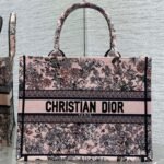 DIOR 25S LUCKY MEDIUM DIOR BOOK TOTE 36 IN PINK MULTICOLOR DIOR FLOWERS CALENDAR ALLOVER EMBROIDERY