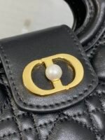 DIOR 25S JOLIE TOP HANDLE MINI BAG 18 IN BLACK CALFSKIN GOLD HARDWARE - Image 3