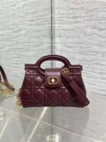 DIOR 25S JOLIE TOP HANDLE MINI BAG 18 IN BURGUNDY CALFSKIN GOLD HARDWARE - Image 2